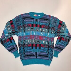 Vintage 90’s SATURDAYS Men's Geometric Knit Sweater Multicolor Pullover Size L